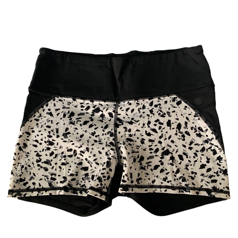 Athleta Womens L Black White Stealth Spandex Shorts Running Active
